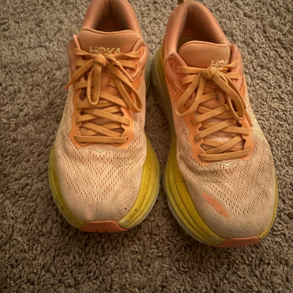 Hoka Bondi Women's Peach and Lemon Athletic Shoes - Picture 7 of 10